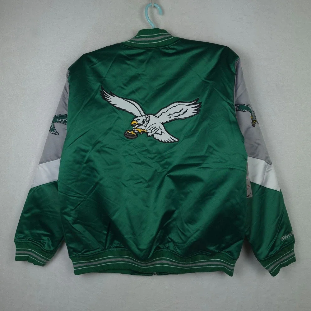 Philadelphia Eagles Mitchell & Ness NFL XL XLarge Satin Jacket Green Gray NWT